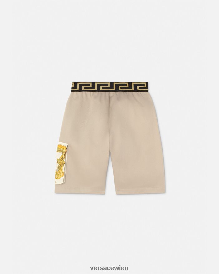 Beige Greca-Muschel-Barock-Shorts Versace Kinder Kleidung 8N4XJD2086