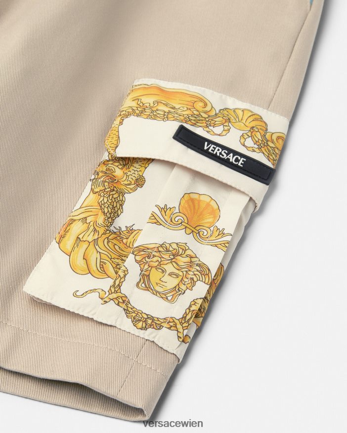 Beige Greca-Muschel-Barock-Shorts Versace Kinder Kleidung 8N4XJD2086