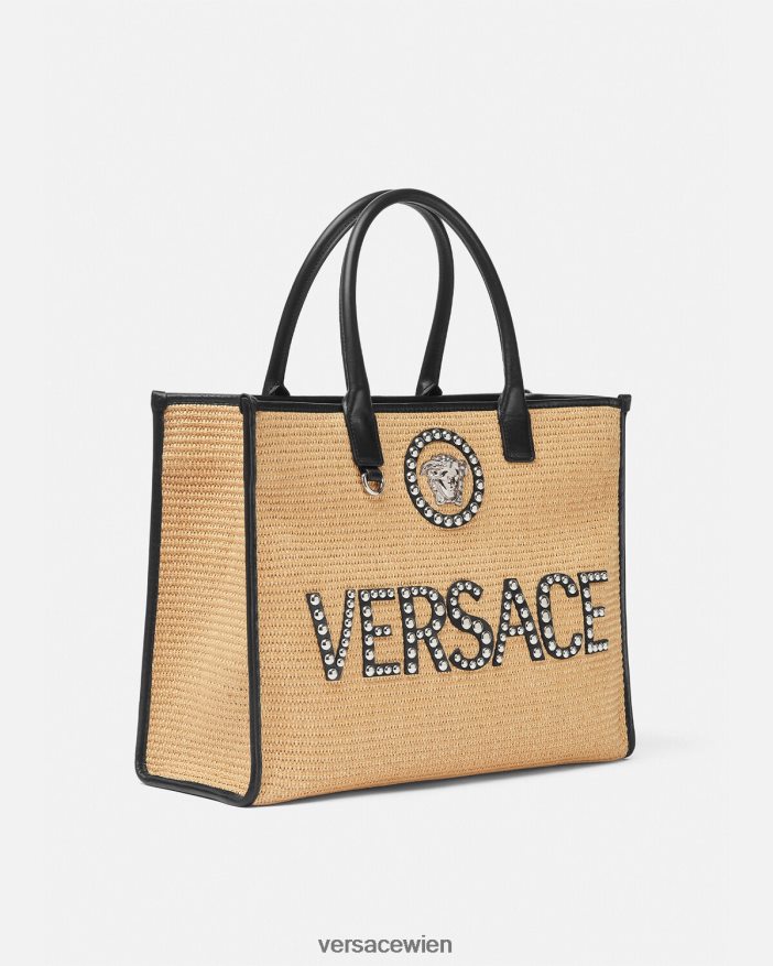 Beige Große La Medusa-Einkaufstasche mit Nieten Versace Frauen Taschen 8N4XJD301