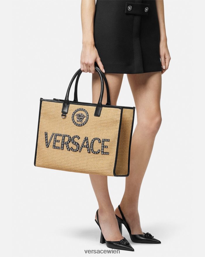 Beige Große La Medusa-Einkaufstasche mit Nieten Versace Frauen Taschen 8N4XJD301