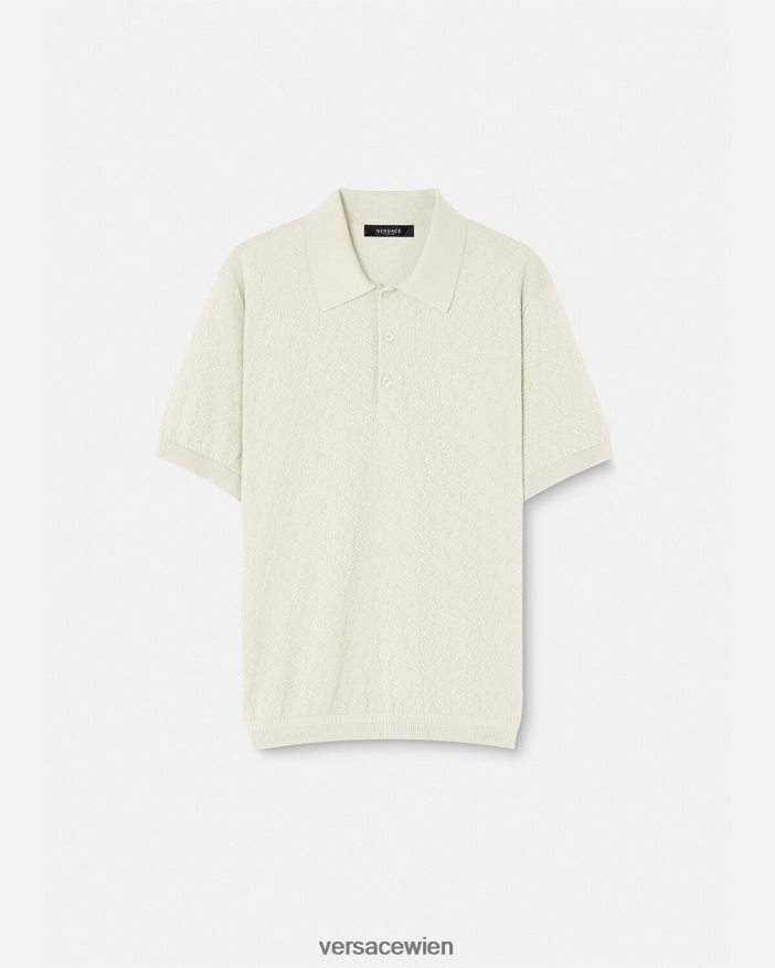 Beige La Greca Kurzarm-Strickpoloshirt Versace Männer Kleidung 8N4XJD1329