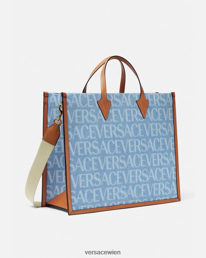 Blau Allover-Denim-Einkaufstasche Versace Männer Taschen 8N4XJD1505