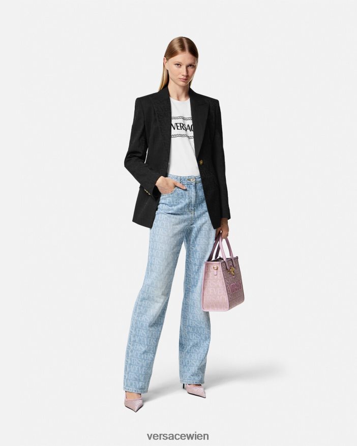 Blau Allover-Jeans mit weitem Bein Versace Frauen Kleidung 8N4XJD193