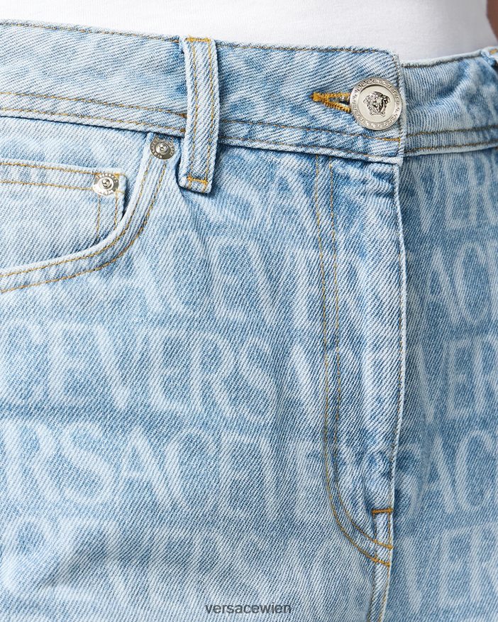 Blau Allover-Jeans mit weitem Bein Versace Frauen Kleidung 8N4XJD193