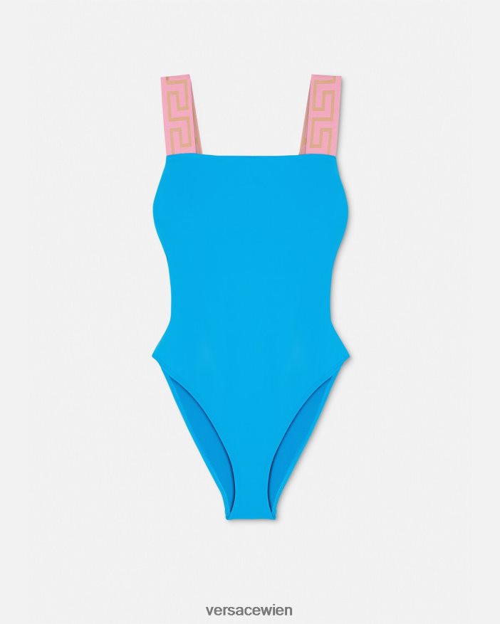 Blau Einteiliger Badeanzug mit Greca-Bordüre Versace Frauen Unterwäsche und Strandbekleidung 8N4XJD1136