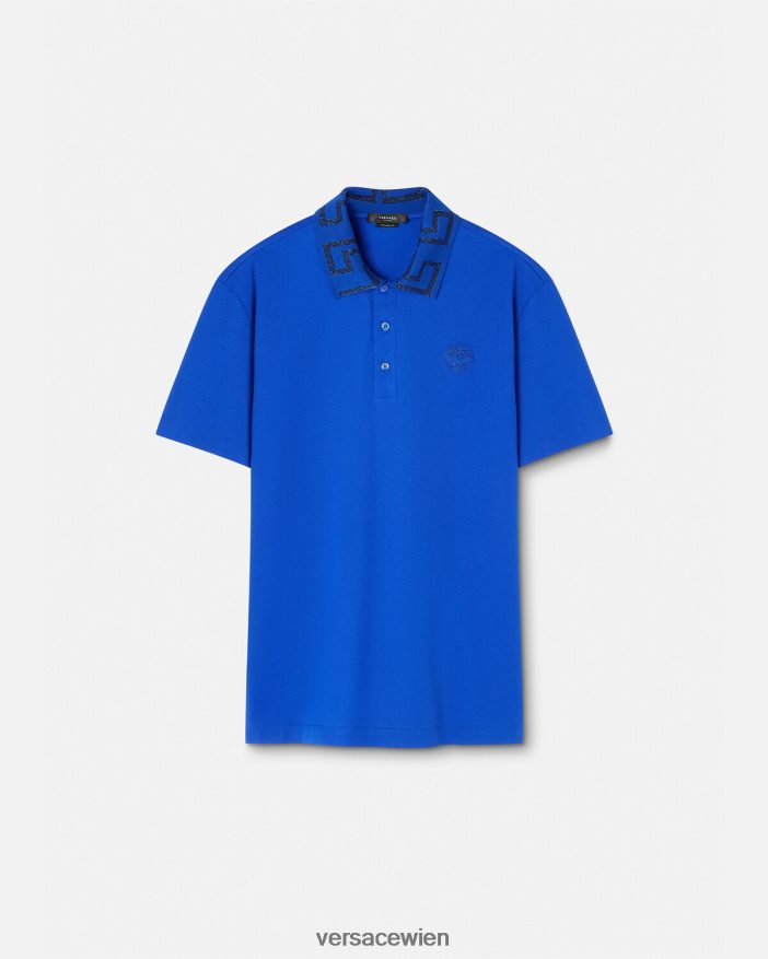 Blau Greca-Kurzarm-Poloshirt Versace Männer Kleidung 8N4XJD1386