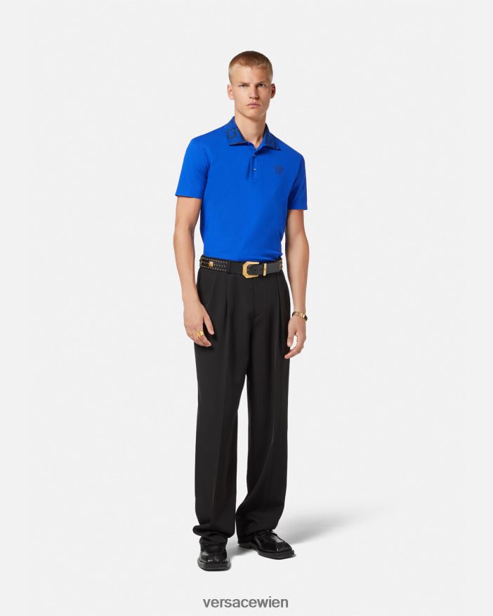 Blau Greca-Kurzarm-Poloshirt Versace Männer Kleidung 8N4XJD1386