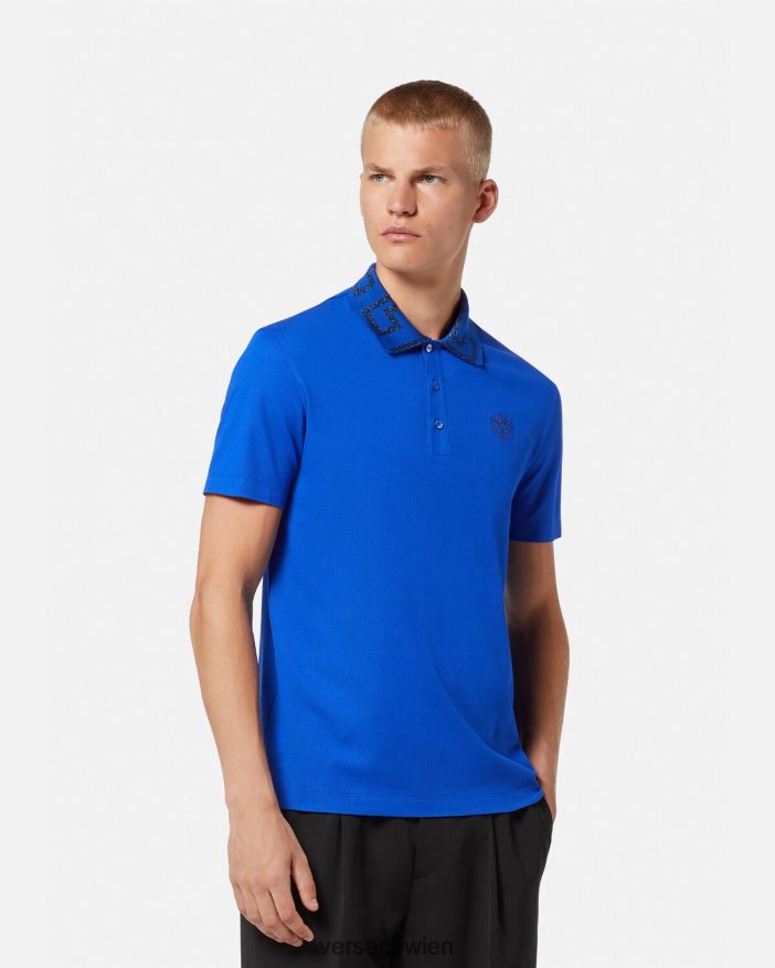 Blau Greca-Kurzarm-Poloshirt Versace Männer Kleidung 8N4XJD1386