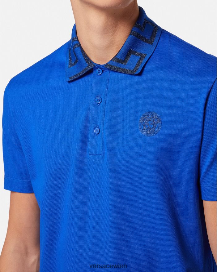 Blau Greca-Kurzarm-Poloshirt Versace Männer Kleidung 8N4XJD1386