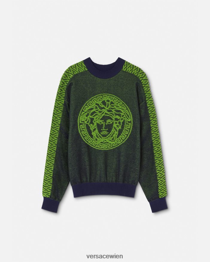 Blau Grün La Greca Medusa-Frotteepullover Versace Männer Kleidung 8N4XJD1331