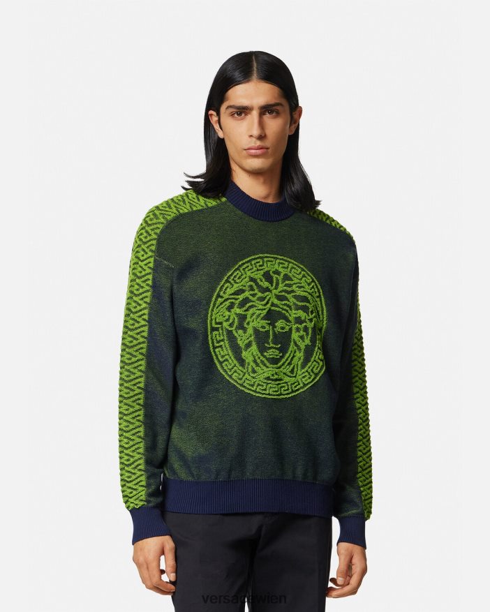 Blau Grün La Greca Medusa-Frotteepullover Versace Männer Kleidung 8N4XJD1331