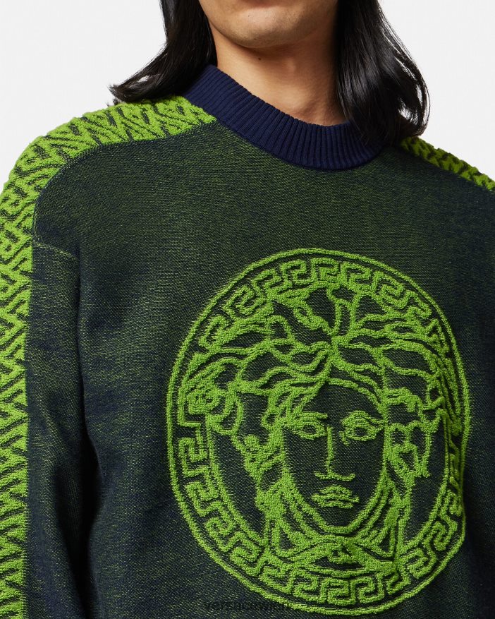 Blau Grün La Greca Medusa-Frotteepullover Versace Männer Kleidung 8N4XJD1331