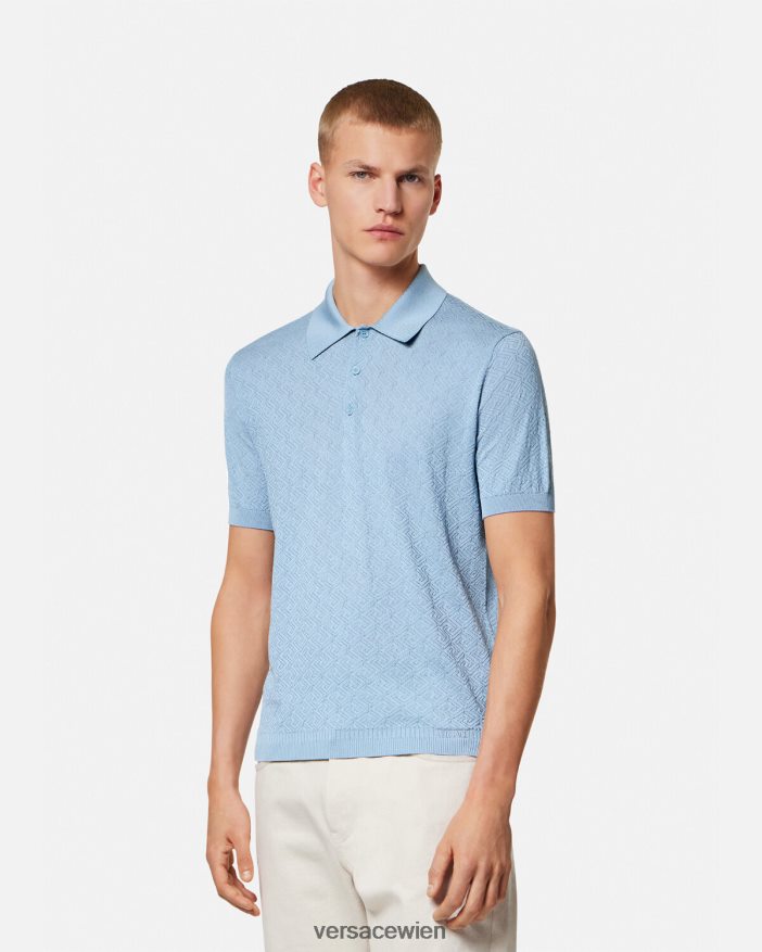 Blau La Greca Kurzarm-Strickpoloshirt Versace Männer Kleidung 8N4XJD1330