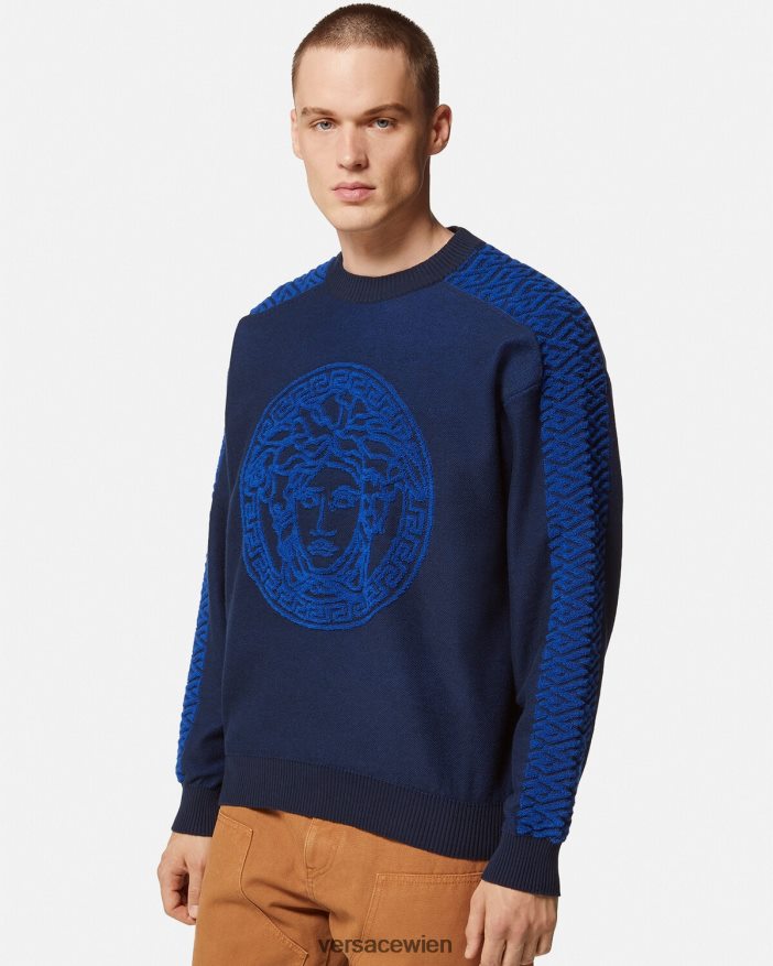 Blau La Greca Medusa-Frotteepullover Versace Männer Kleidung 8N4XJD1338