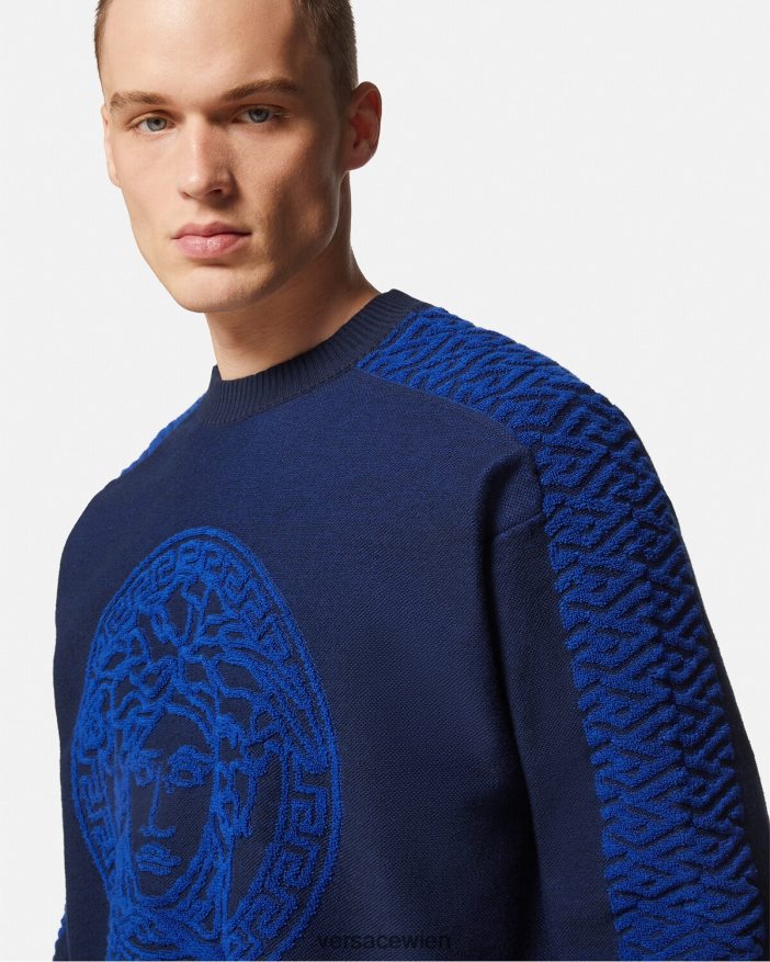 Blau La Greca Medusa-Frotteepullover Versace Männer Kleidung 8N4XJD1338