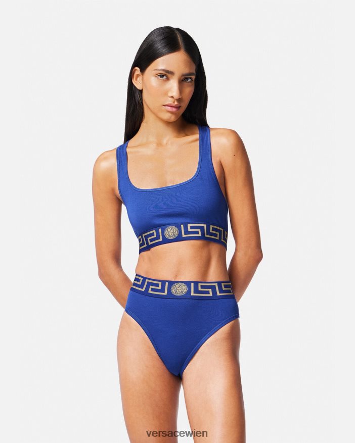 Blau Slip mit hohem Beinausschnitt und Greca-Bordüre Versace Frauen Unterwäsche und Strandbekleidung 8N4XJD1058