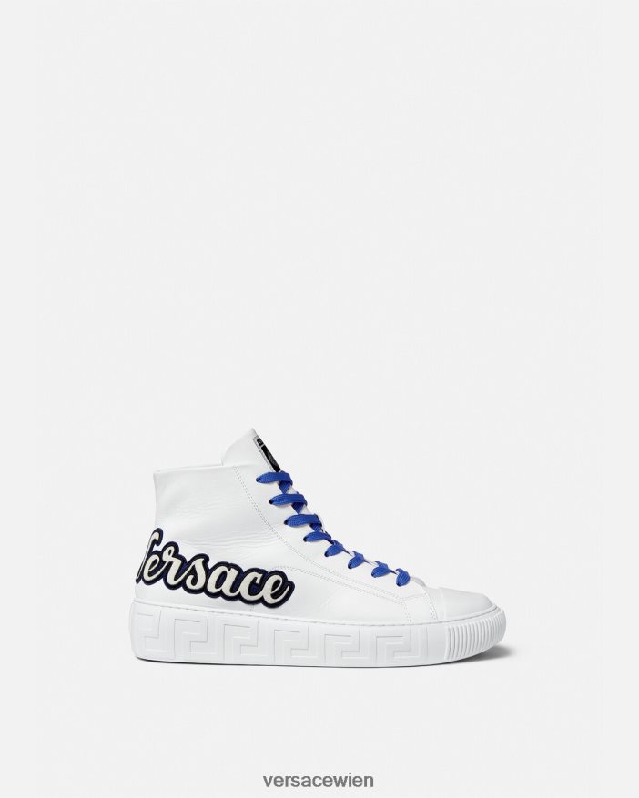 Blau Weiss High-Top-Sneaker im College-Greca-Stil Versace Männer Schuh 8N4XJD1556