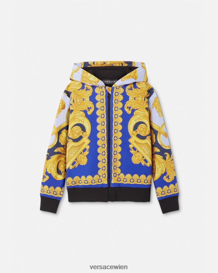 Blau und Gold Barocco 660 Kapuzenpullover mit Reißverschluss Versace Kinder Kleidung 8N4XJD2108