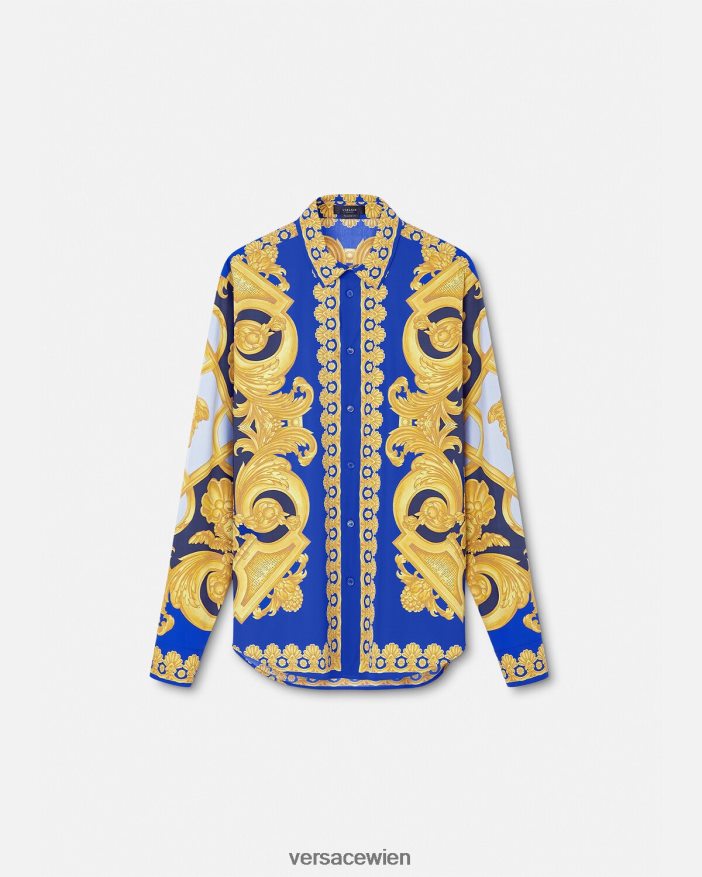 Blau und Gold Hemd aus Barocco 660-Baumwolle Versace Männer Kleidung 8N4XJD1321