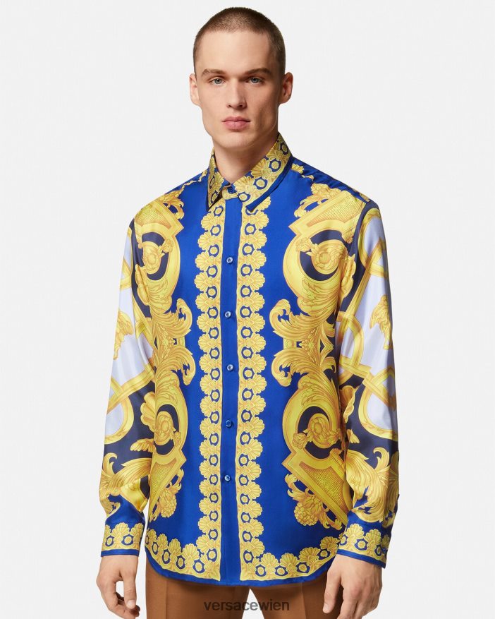 Blau und Gold Hemd aus Barocco 660-Baumwolle Versace Männer Kleidung 8N4XJD1321