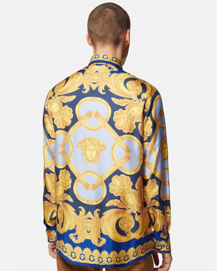 Blau und Gold Hemd aus Barocco 660-Baumwolle Versace Männer Kleidung 8N4XJD1321