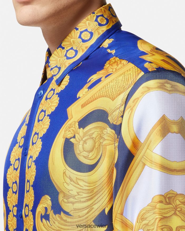 Blau und Gold Hemd aus Barocco 660-Baumwolle Versace Männer Kleidung 8N4XJD1321