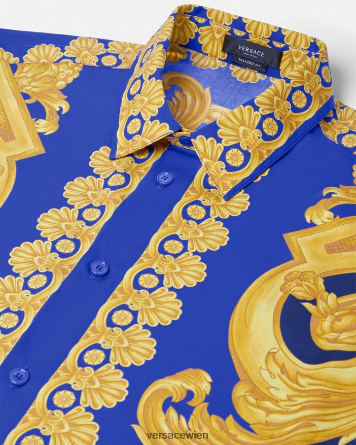 Blau und Gold Hemd aus Barocco 660-Baumwolle Versace Männer Kleidung 8N4XJD1321