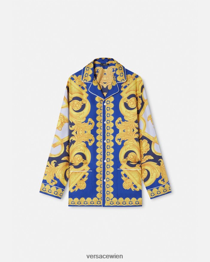 Blau und Gold Pyjama-Oberteil aus Seide im Barocco 660-Stil Versace Männer Unterwäsche und Strandbekleidung 8N4XJD1739