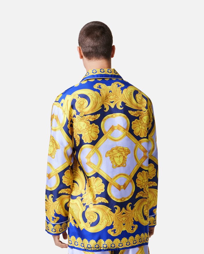 Blau und Gold Pyjama-Oberteil aus Seide im Barocco 660-Stil Versace Männer Unterwäsche und Strandbekleidung 8N4XJD1739