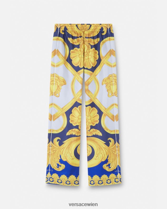 Blau und Gold Pyjamahose aus Seide im Barocco 660-Stil Versace Männer Unterwäsche und Strandbekleidung 8N4XJD1740