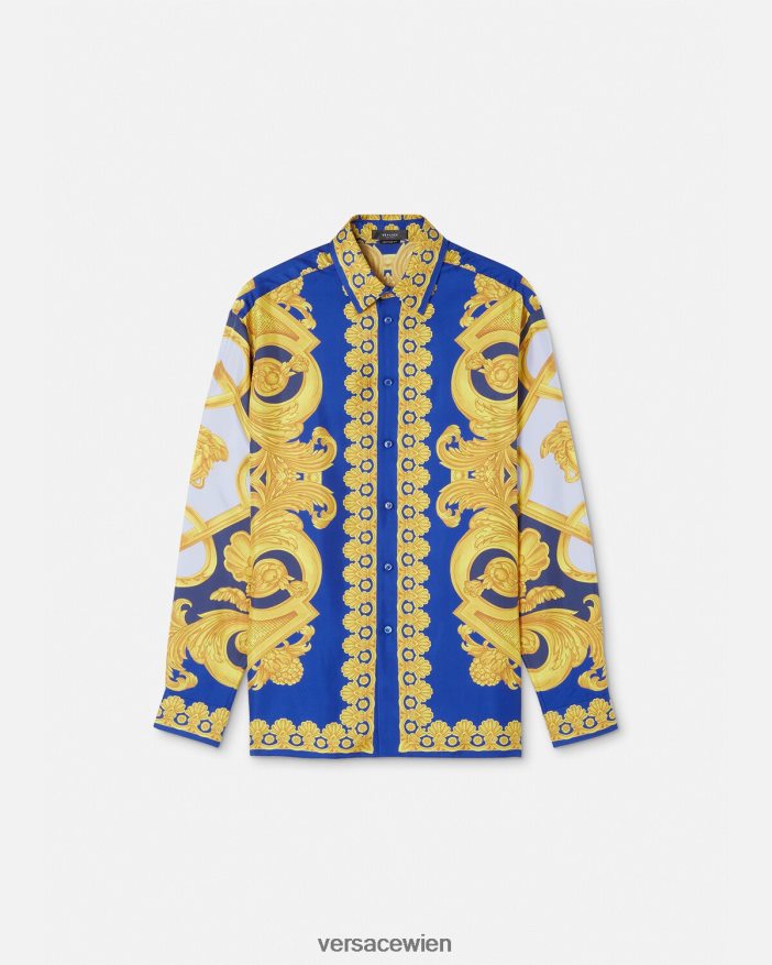 Blau und Gold Seidenhemd im Barocco 660-Stil Versace Männer Kleidung 8N4XJD1318