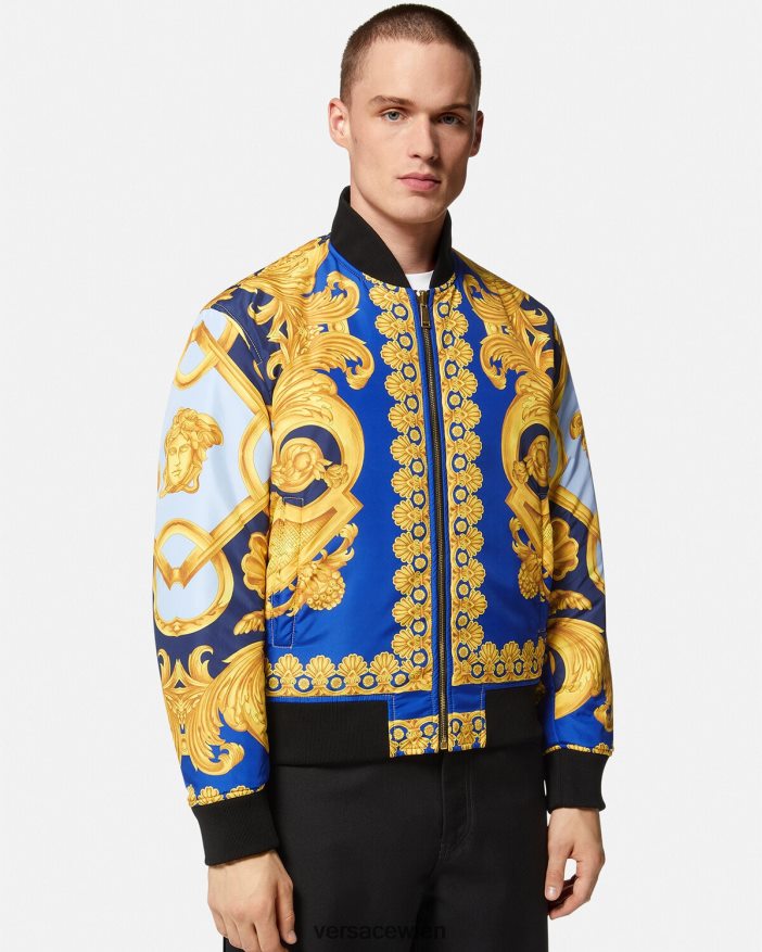 Blau und Gold Wende-Bomberjacke im Barocco 660-Stil Versace Männer Kleidung 8N4XJD1240