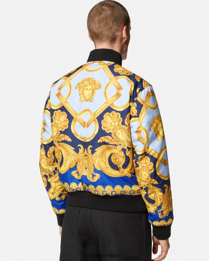 Blau und Gold Wende-Bomberjacke im Barocco 660-Stil Versace Männer Kleidung 8N4XJD1240