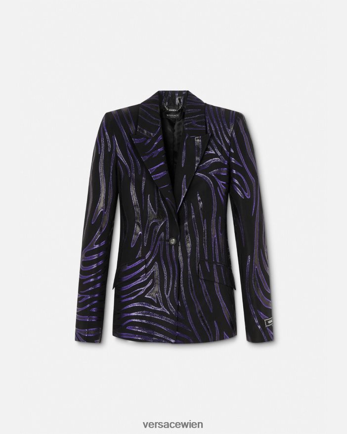 Druck  Violett Einreihiger Blazer mit Zebramuster Versace Frauen Kleidung 8N4XJD114