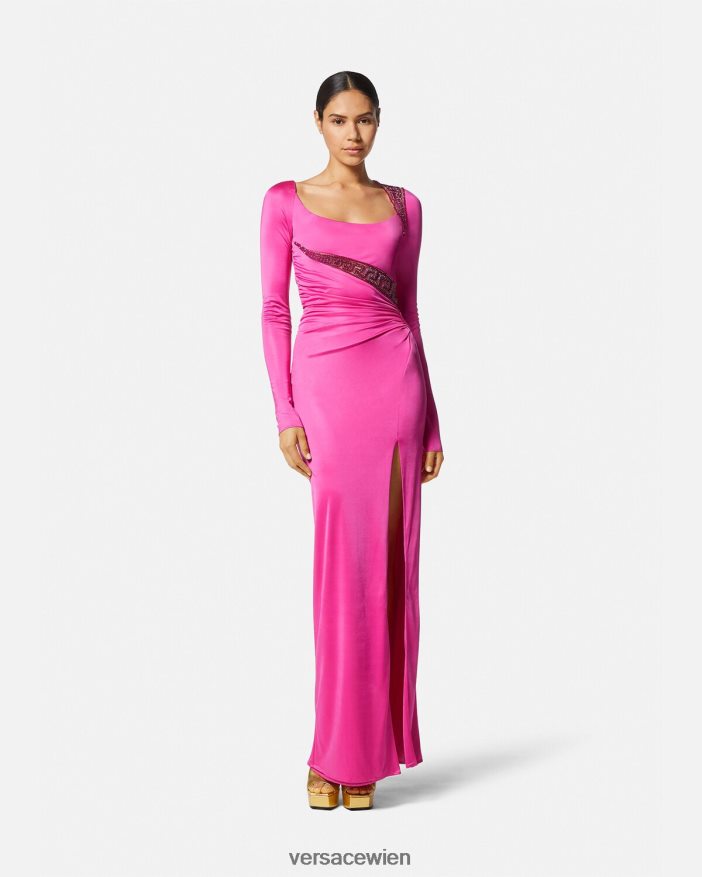 Fuchsie Kleid mit Greca-Kristallverzierung Versace Frauen Kleidung 8N4XJD64