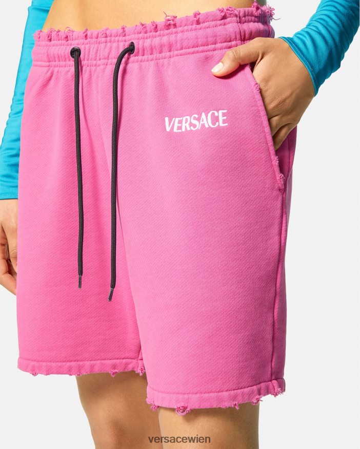 Fuchsie Sweatshorts mit Distressed-Logo und Logo Versace Frauen Kleidung 8N4XJD219