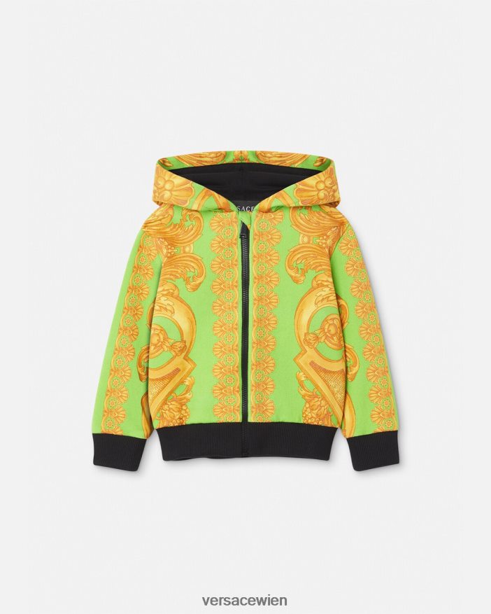 Gold  Grün Barocco 660 Baby-Kapuzenpullover mit Reißverschluss Versace Kinder Kleidung 8N4XJD1892