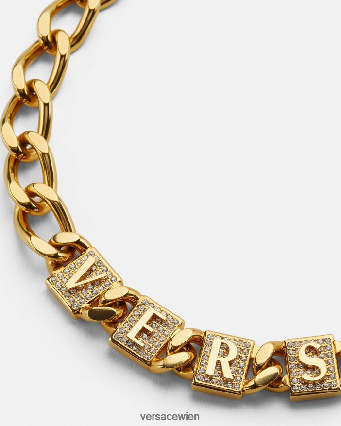 Gold Halskette mit Kristallfliesen Versace Frauen Zubehör 8N4XJD807