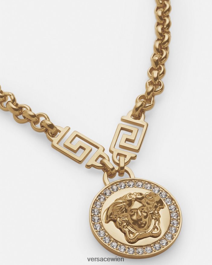 Gold Kristall-Halskette „La Medusa“ im Greca-Stil Versace Frauen Zubehör 8N4XJD741