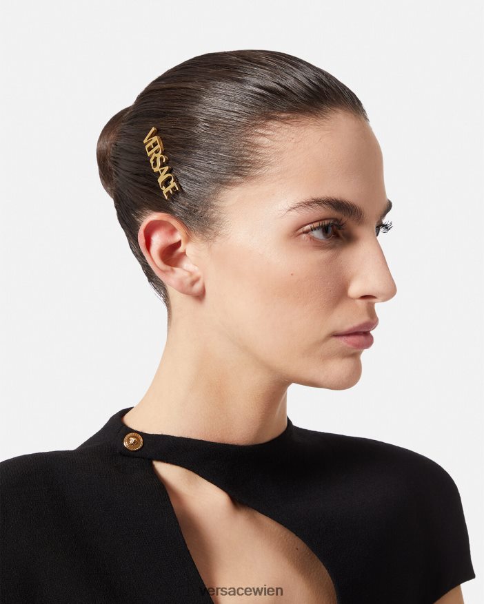 Gold Logo-Haarspange rechts Versace Frauen Zubehör 8N4XJD848