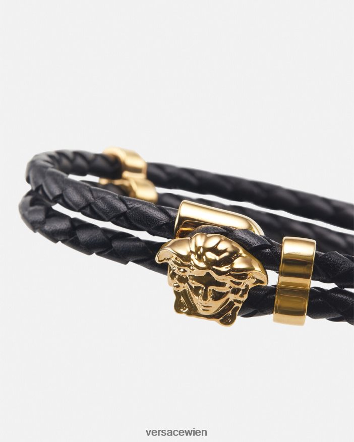 Gold Medusa-Armband aus geflochtenem Leder Versace Frauen Zubehör 8N4XJD768