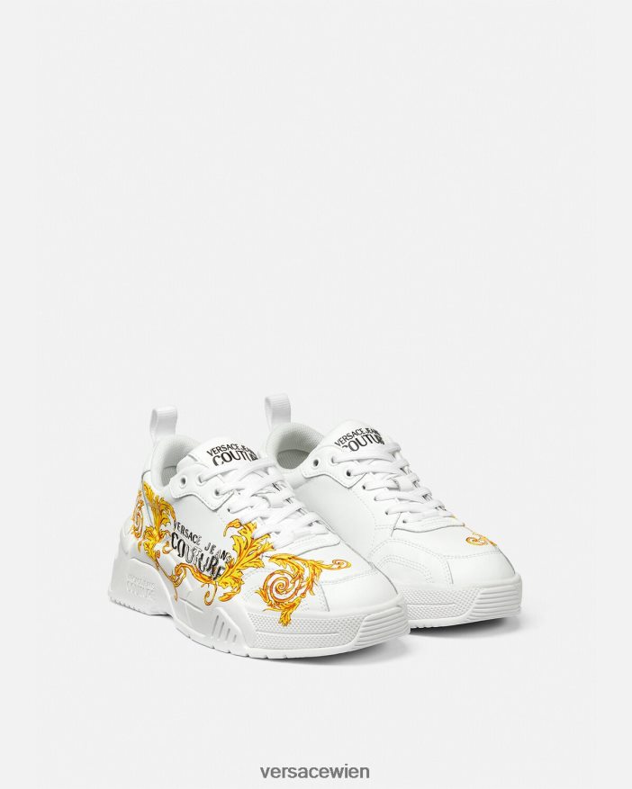 Gold und Weiß Couture-Sneaker mit Stargaze-Logo Versace Frauen Schuh 8N4XJD2310