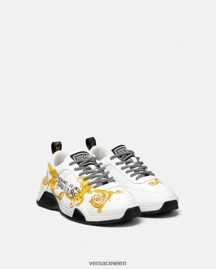 Gold und Weiß Couture-Sneaker mit Stargaze-Logo Versace Männer Schuh 8N4XJD2461