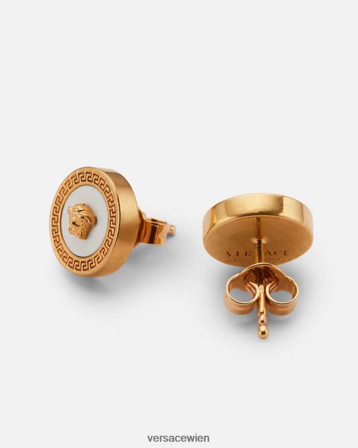 Gold und Weiß Emaille-Medusa-Ohrstecker Versace Frauen Zubehör 8N4XJD790