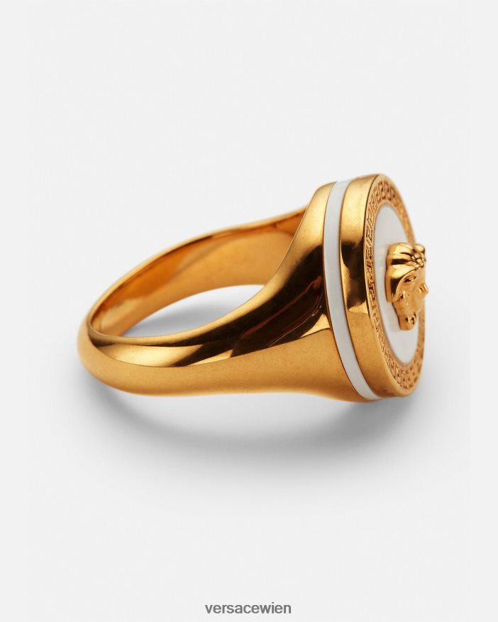 Gold und Weiß Emaille-Medusa-Ring Versace Männer Zubehör 8N4XJD1693