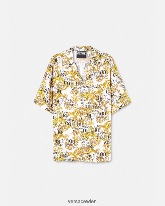 Gold und Weiß Logo-Couture-Shirt Versace Männer Kleidung 8N4XJD2396