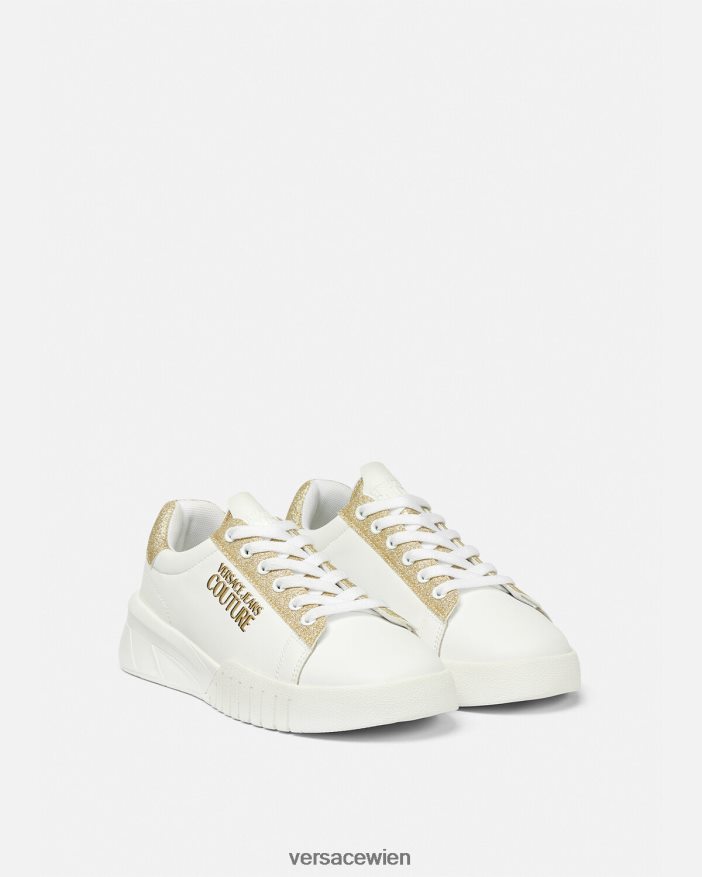 Gold und Weiß Uptown-Sneaker Versace Frauen Schuh 8N4XJD2311