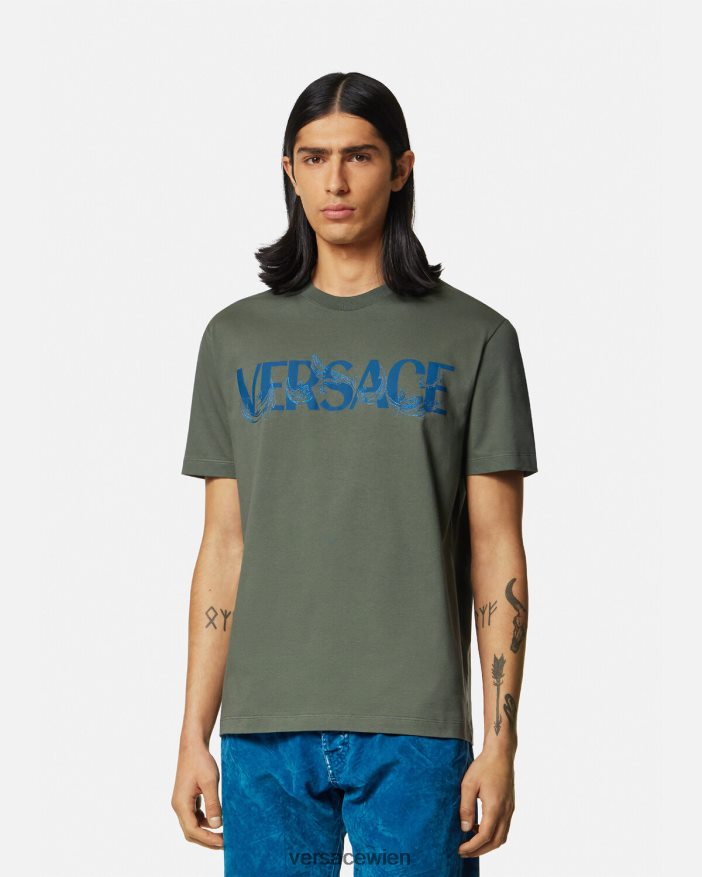 Grün T-Shirt mit Barocco-Silhouette-Logo Versace Männer Kleidung 8N4XJD1368