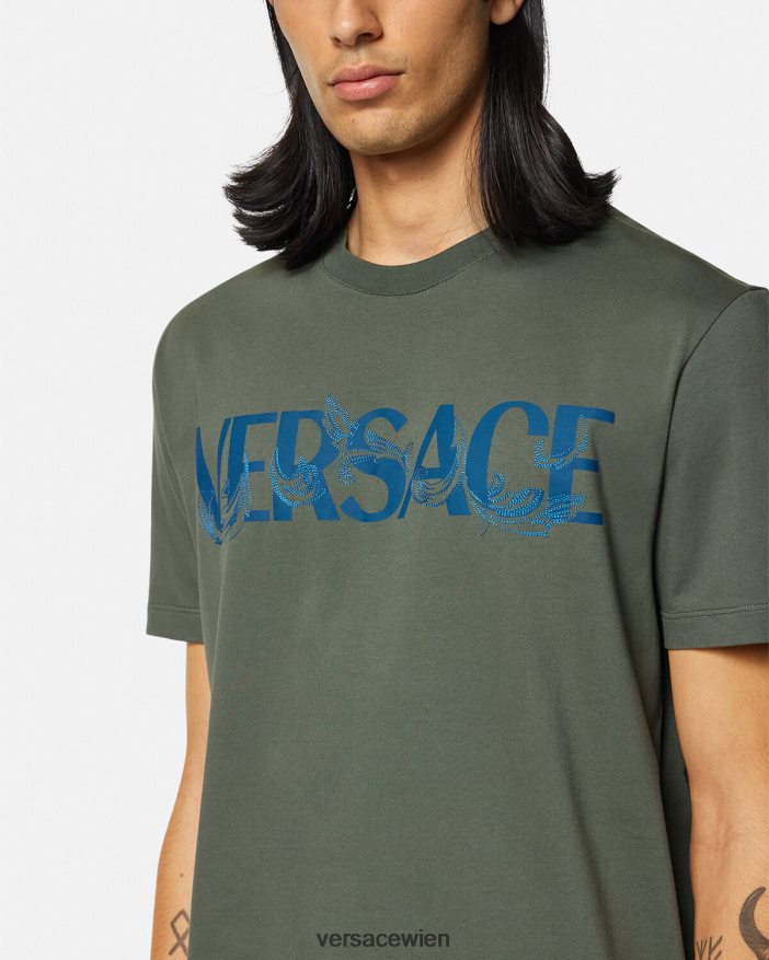 Grün T-Shirt mit Barocco-Silhouette-Logo Versace Männer Kleidung 8N4XJD1368