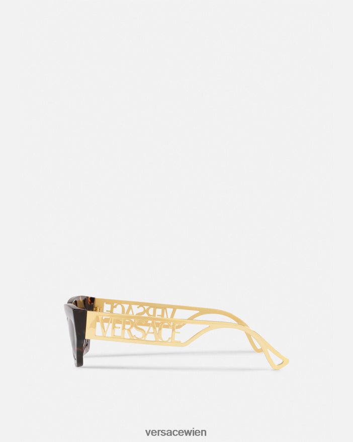 Havanna und Gold Cat-Eye-Sonnenbrille im Vintage-Stil der 90er Jahre mit Logo Versace Frauen Zubehör 8N4XJD689